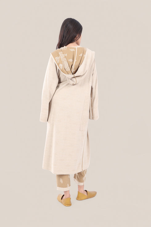 Reversible jacquard coat with hoodie